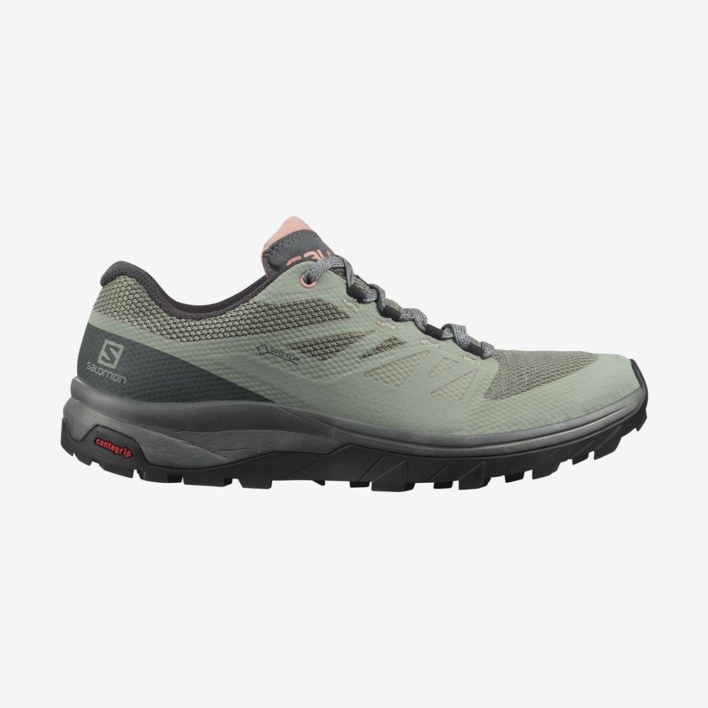 Salomon Singapore Womens Hiking Shoes - OUTLINE GORE-TEX Olive | 04627-KNZT